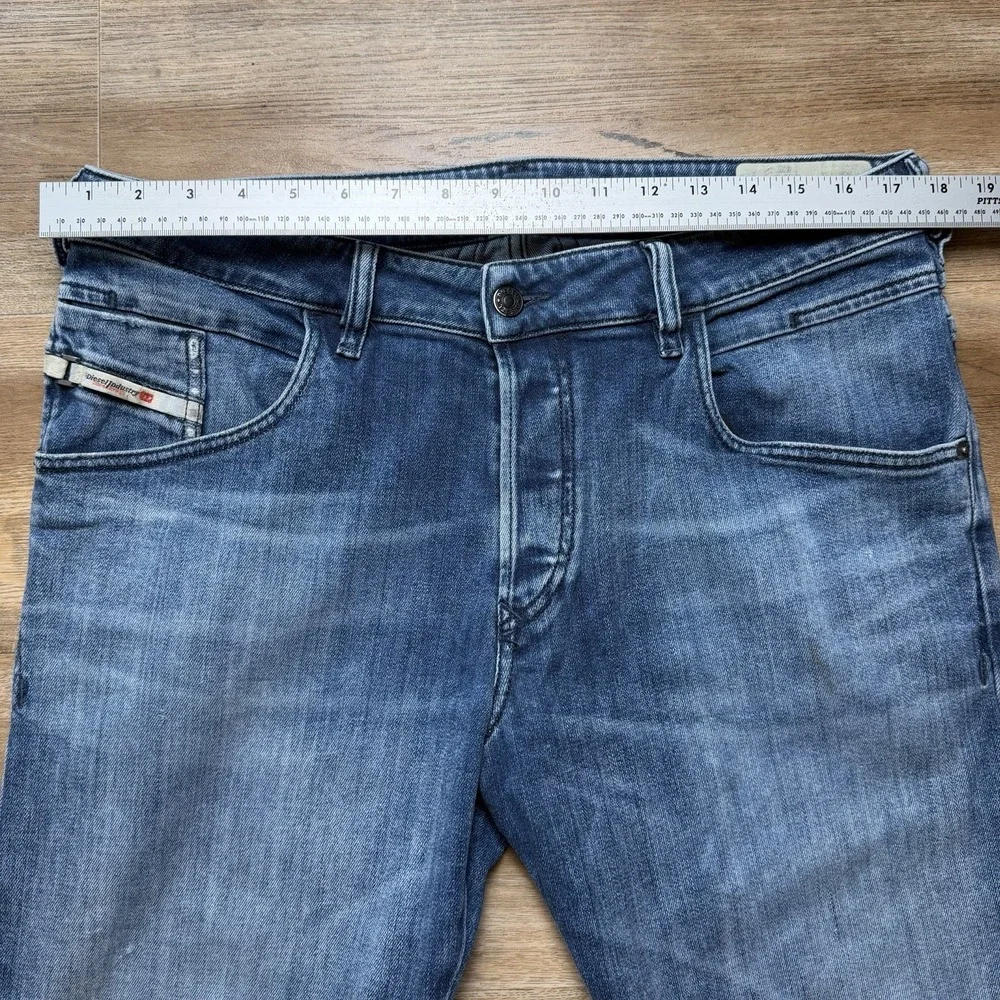 Diesel D-Bazer Jeans Men 36x34 Blue Tapered Stretch Thrashed Denim 0097Y